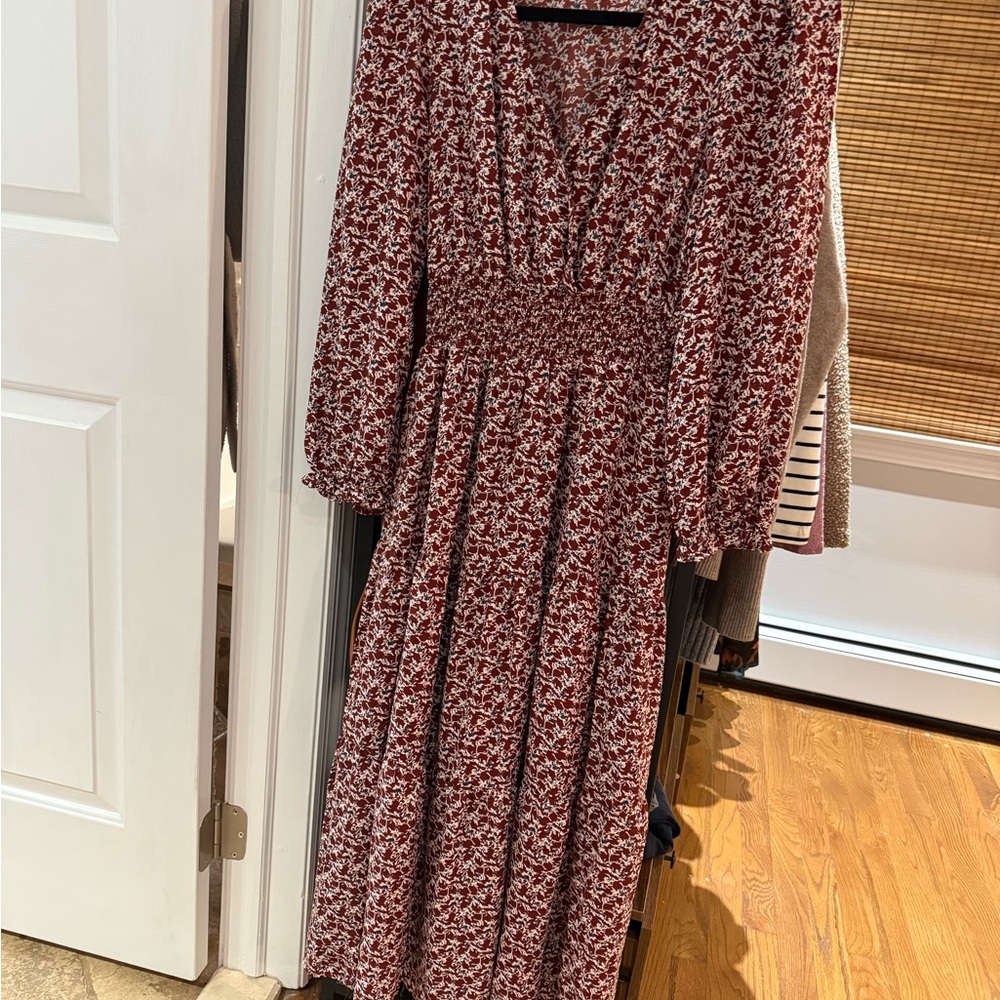 Black Tape Long Sleeve Floral Dress in Red and White